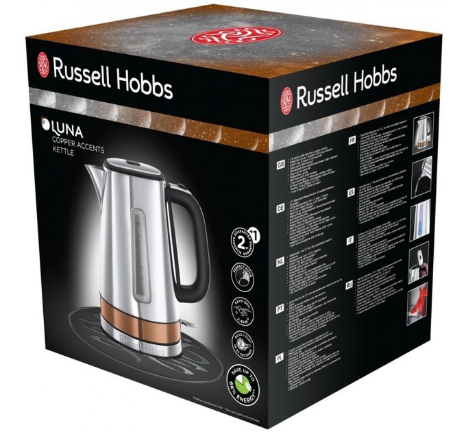 Электрочайник Russell Hobbs Luna 1.7л, металл, подсветка, серебристо-бронзовый