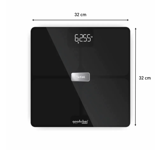 Весы Tefal напольные Body Fat Goodvibes Health, 180кг, BT, 1 х Li-ion, скло, чорний
