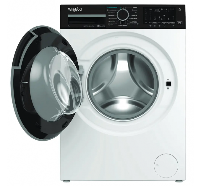 Стиральная машина Whirlpool фронтальная, 7кг, 1400, A, 49.6см, дисплей, пар, инвертор, люк черный, белый