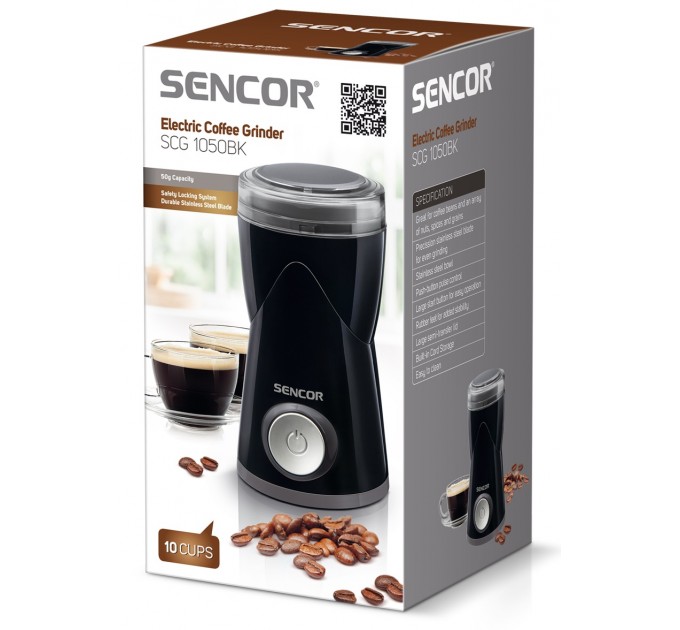 Кофемолка Sencor роторная 150Вт, объем зерен-50г, пластик, черный