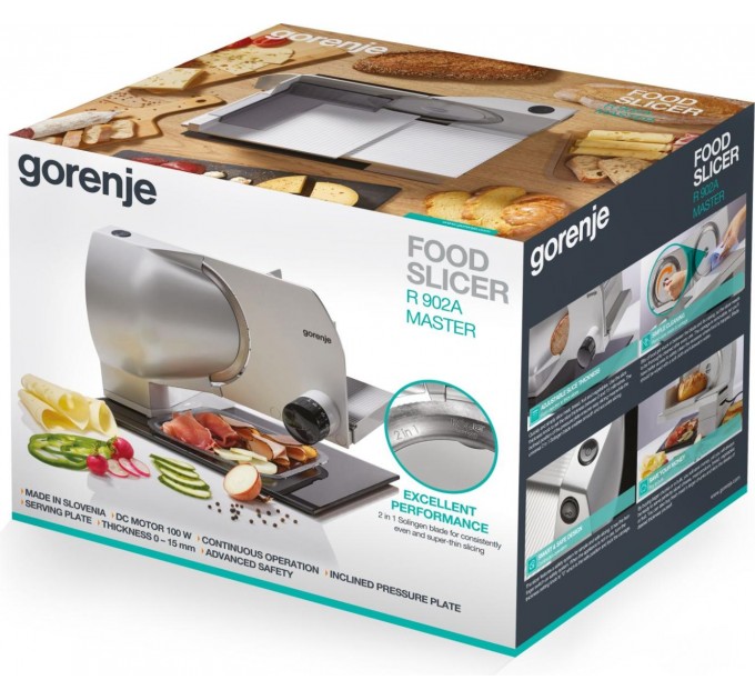 Ломтерезка Gorenje, 100Вт, лезвие-нерж.сталь, диаметр ножа-170мм, корпус-металл, серый