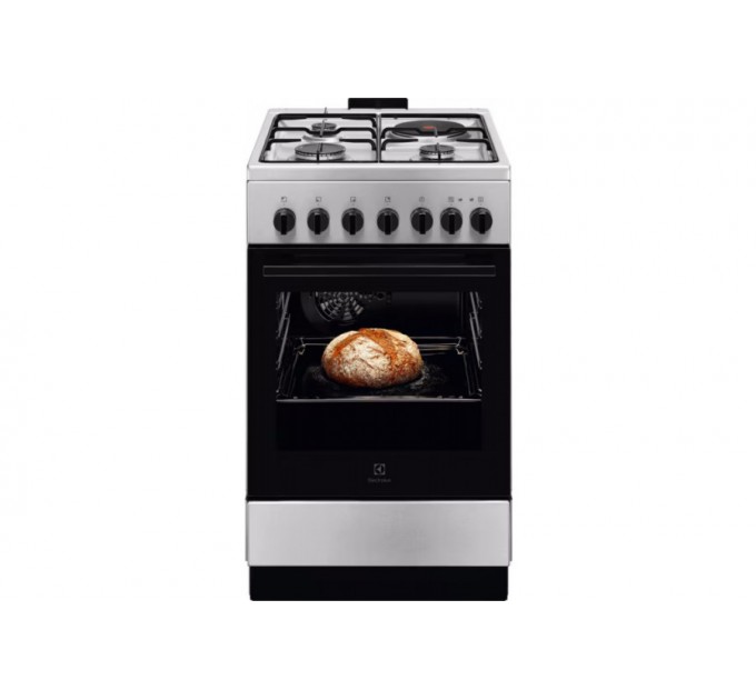 Плита Electrolux комбинированная 3 газ + 1 электро, 57л, 50x60см, конвекция, нерж