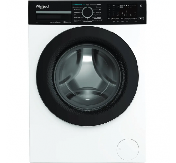 Стиральная машина Whirlpool фронтальная, 7кг, 1400, A, 49.6см, дисплей, пар, инвертор, люк черный, белый