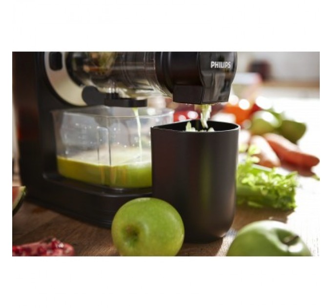 Соковитискач Philips Viva Collection шнековий 150Вт, чаша-1л, жмих-0.75л, пластик, чорний