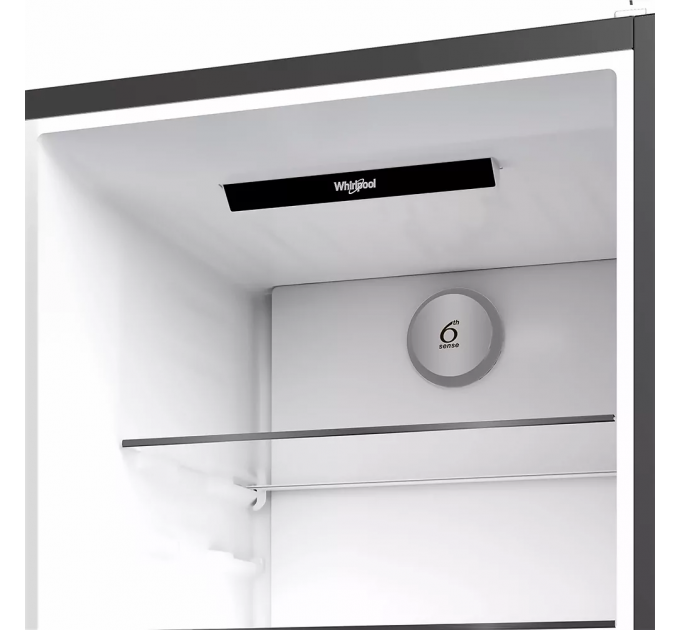 Холодильник Whirlpool с нижн. мороз., 186.5x60х66.3, холод.отд.-210л, мороз.отд.-104л, 2дв., А++, NF, дисплей, инв., зона нулевая, серый