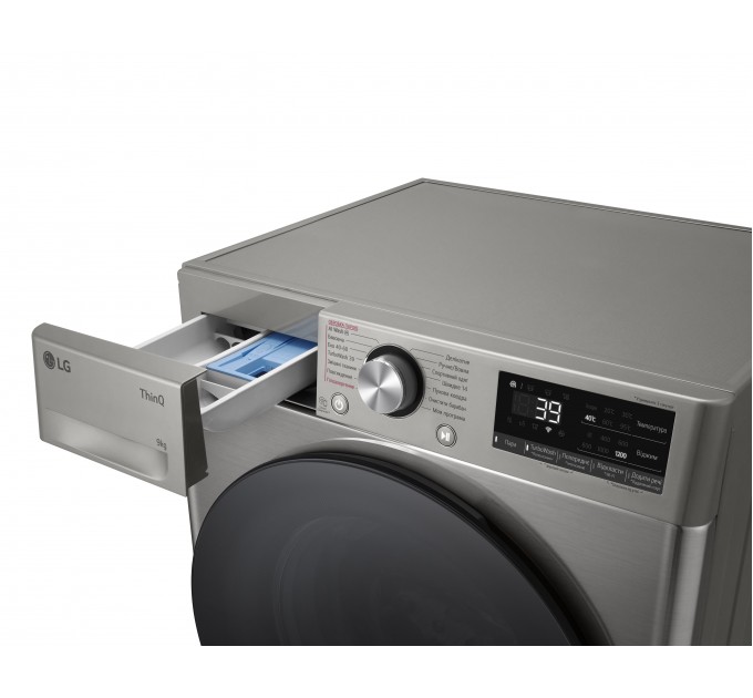 Стиральная машина LG фронтальная, 9кг, 1200, A, 48см, дисплей, пар, инвертор, серебристый