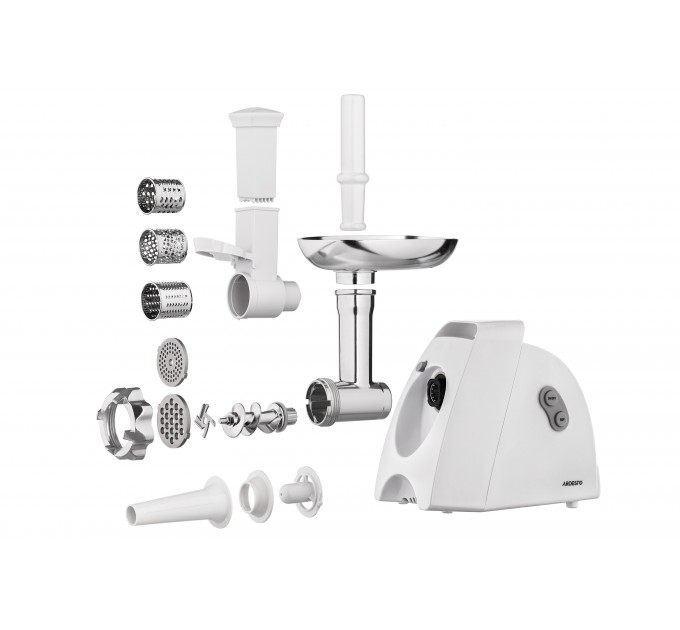 Мясорубка ARDESTO, 1900Вт, 1.8кг/мин, 3 решетки, насадка для колбас, кеббе, 4 терки, пластик, белый