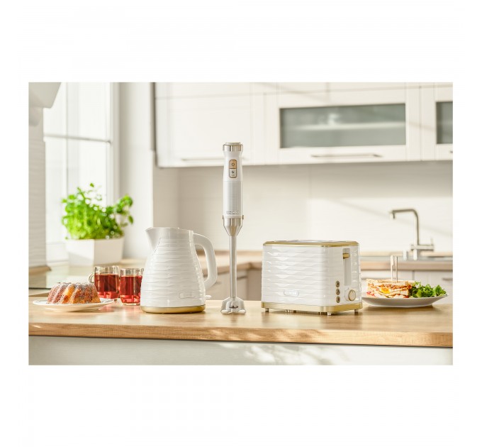 Тостер Sencor 930Вт, подогрев, разморозка, подсветка пластик, бело-золотой