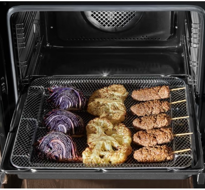 Плита Hansa комби, 77л, 60x60см, дисплей, конвекция, чугун, белый