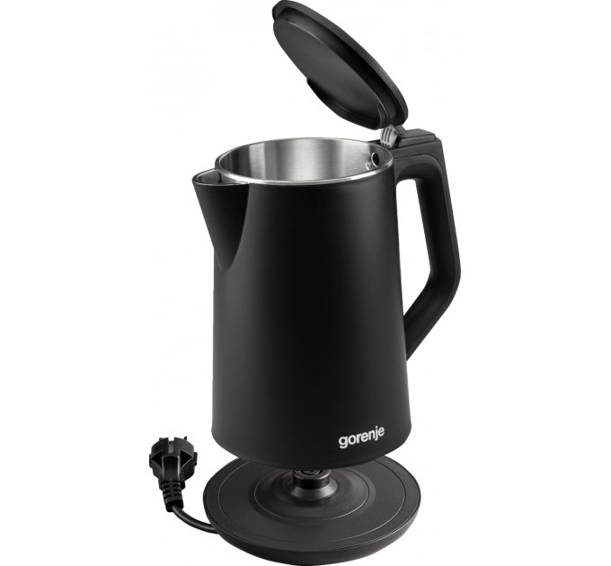 Электрочайник Gorenje, 1,5л, 2,200 Вт, корпус- нержав., Strix, матовый, черный