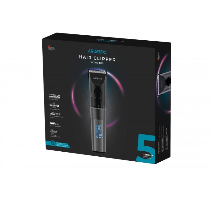 Машинка для стрижки ARDESTO HC-Y40-DBS, мережа+акум., насадок-4, титан. напил + кераміка, чорний