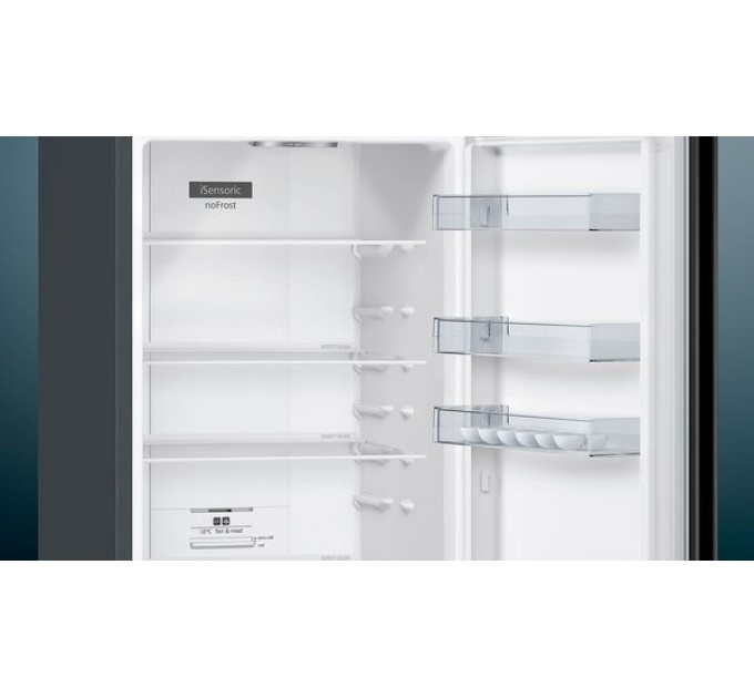 Холодильник Siemens с нижн. мороз., 203x60x67, xолод.отд.-279л, мороз.отд.-87л, 2дв., А++, NF, инв., дисплей, графит