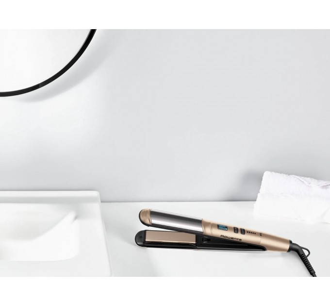 Випрямляч Rowenta Glam & Shine 2в1, темп.режимів-8, 140-210С, дисплей, кераміка, золотий