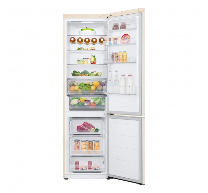 Холодильник LG с нижн. мороз., 203x60х68, холод.отд.-277л, мороз.отд.-110л, 2дв., E, NF, инв., диспл внешн., зона св-ти, бежевый