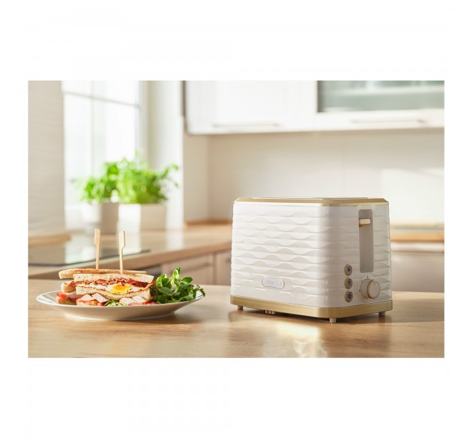 Тостер Sencor 930Вт, подогрев, разморозка, подсветка пластик, бело-золотой