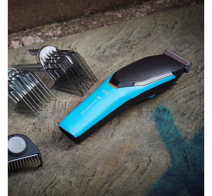 Машинка для стрижки Remington Power X Series X5, мережа+акум., роторний мотор, насадок-4, сталь, чорно-бірюзовий