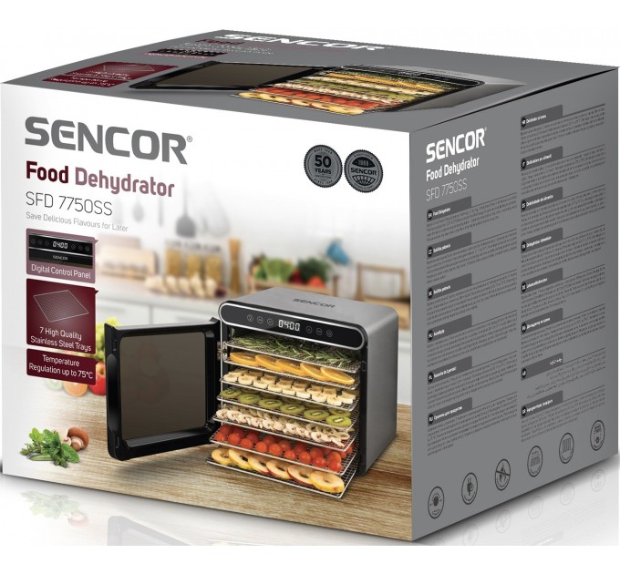 Сушка для продуктов Sencor 600Вт, поддонов - 7x2.8см, диаметр - 30см, электр. управление, металл, черный