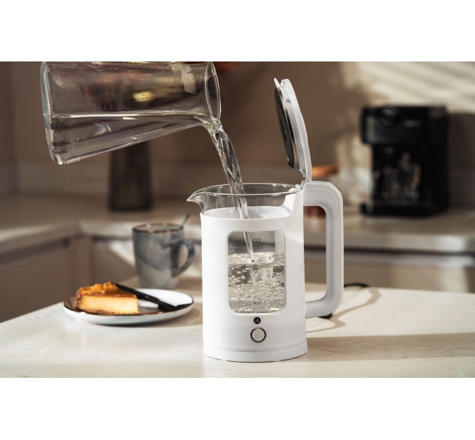 Электрочайник ARDESTO 1.5л, стекло+пластик, белый