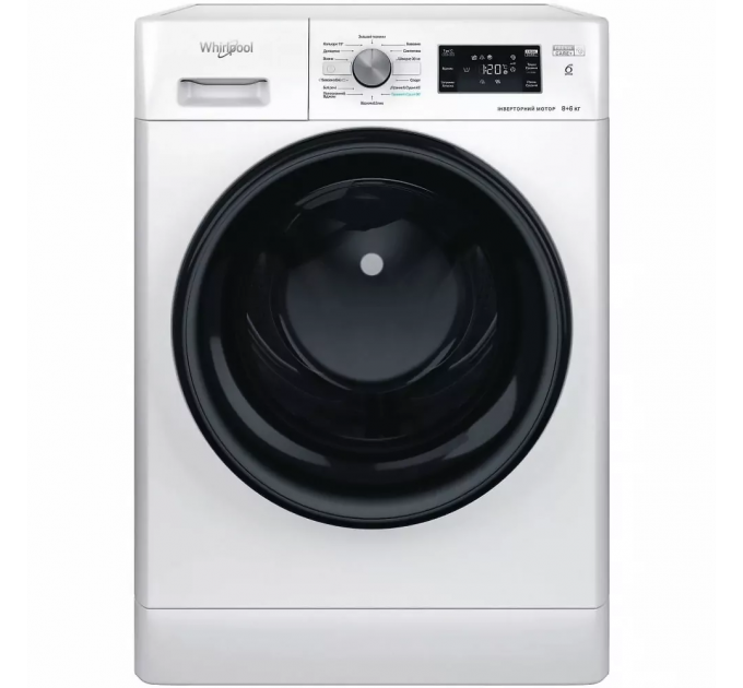Стирально-сушильная машина Whirlpool фронтальная, 8(6)кг, 1400, A, 60см, дисплей, пар, инвертор, белый