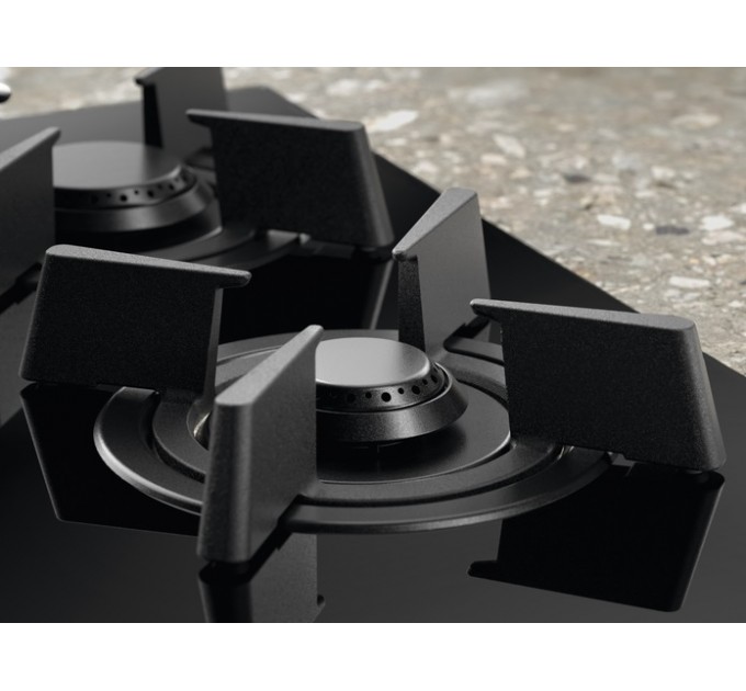 Варочная поверхность Electrolux газ на стекле, 60см, чугун, электр. управл., Hob2Hood, черный