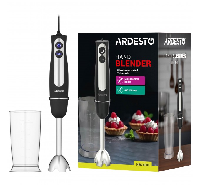 Блендер ARDESTO заглибний 800Вт, чаша-600мл, чорно-сріблястий