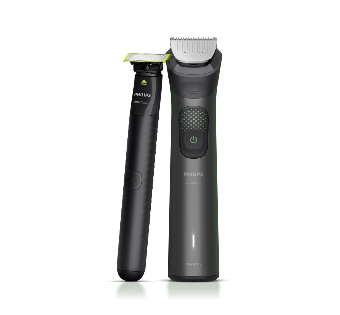 Тример Philips Series 9000, для обличчя, голови, тіла, акум., насадок-15, OneBlade в компл., сталь, сірий