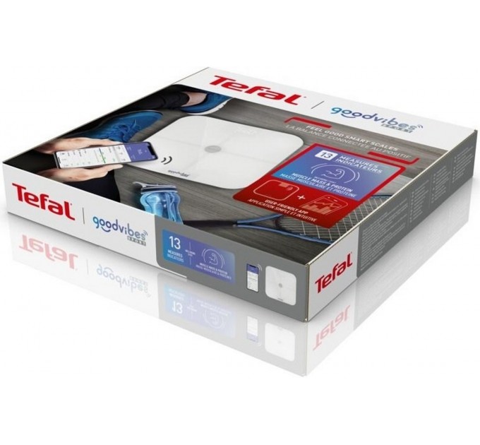 Ваги Tefal підлогові Goodvibes Sport, 180кг, Bluetooth, 4xAAA в комплекті, скло, білий