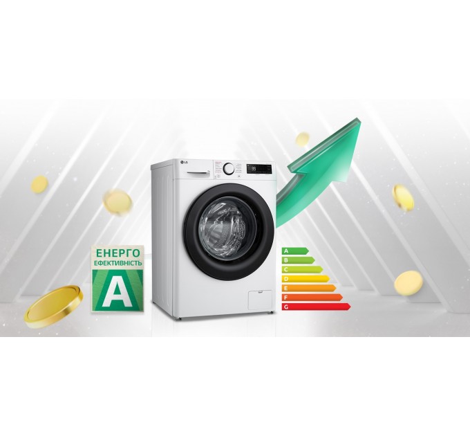 Стиральная машина LG фронтальная, 8кг, 1200, A, 48см, дисплей, пар, инвертор, белый