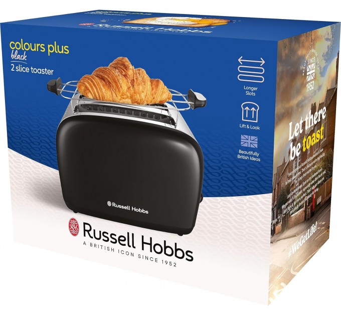 Тостер Russell Hobbs Colours Plus 1600Вт, подогрев, разморозка, металл, черный