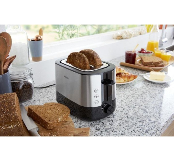 Тостер Philips WiWa Collection 1050Вт, метал/пластик, чорний