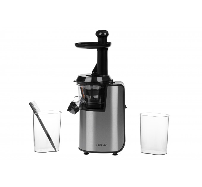 Соковыжималка ARDESTO шнековая 200Вт, чаша-0.6л, жмых-0.6л, пластик/металл, серебристо-черный