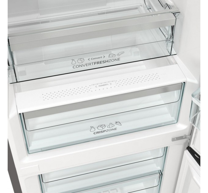 Холодильник з нижн. мороз. камерою Gorenje, 185х60х60см, 2 двері,203(99)л, А++, Total NF, Зона св-ті, Зовн. Диспл, нерж