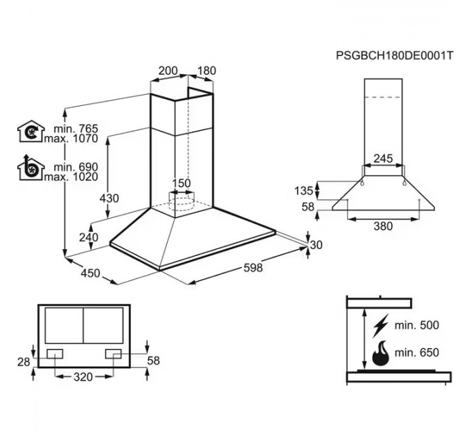 Витяжка Electrolux купольна, 60см, 420м.куб/год., нерж