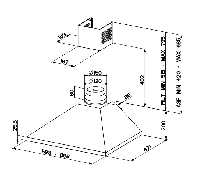 Вытяжка Faber купольная, 90см, 718м.куб/ч, Value Pb X A90, нерж