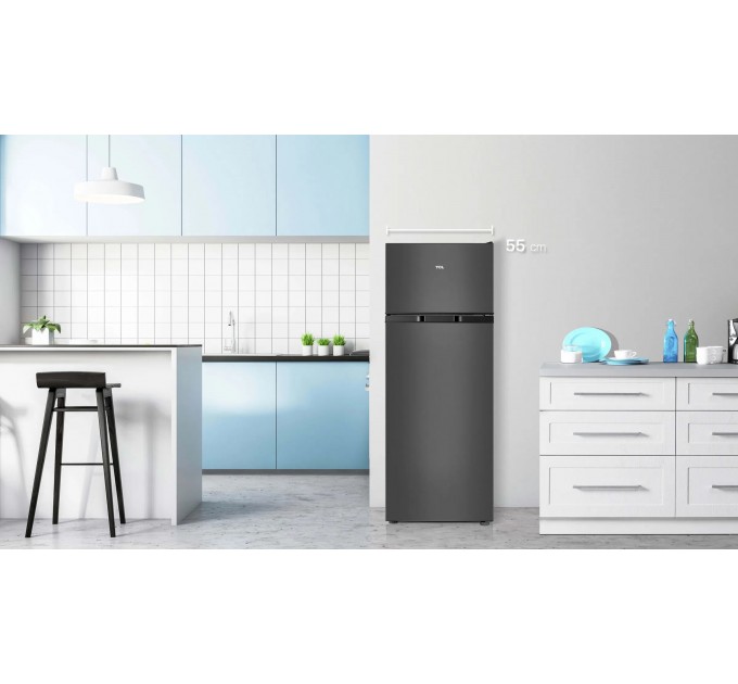Холодильник TCL з верхн. мороз., 144x55х54.5, холод.відд.-167л, мороз.відд.-40л, 2дв., A++, ST, нерж