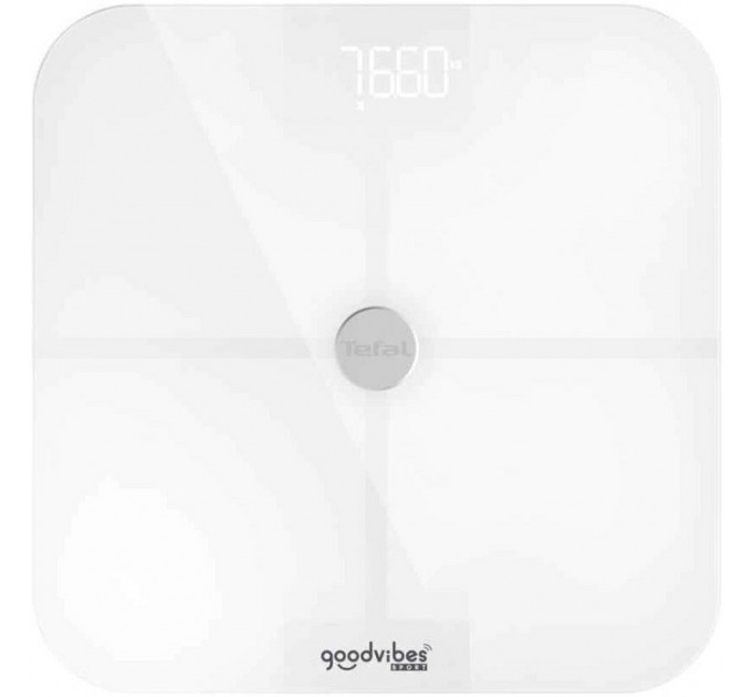 Ваги Tefal підлогові Goodvibes Sport, 180кг, Bluetooth, 4xAAA в комплекті, скло, білий