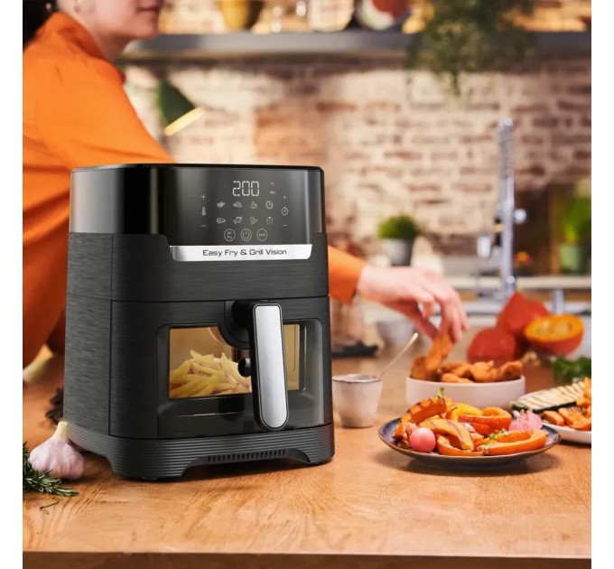 Мультипіч Tefal Easy Fry&Grill Vision Window, 1550Вт, чаша-4.2л, сенсорне керув., 10 програм, з віконцем, пластик, чорний
