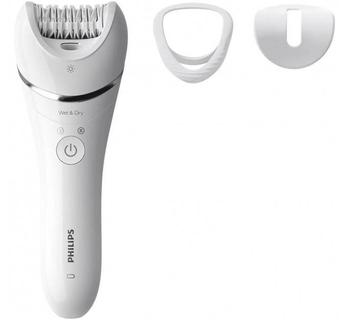 Эпилятор Philips 8000 series дисковый, аккумуляторный, пинцет.-32, влаж.+сух., с подсветкой, насадок-2, белый