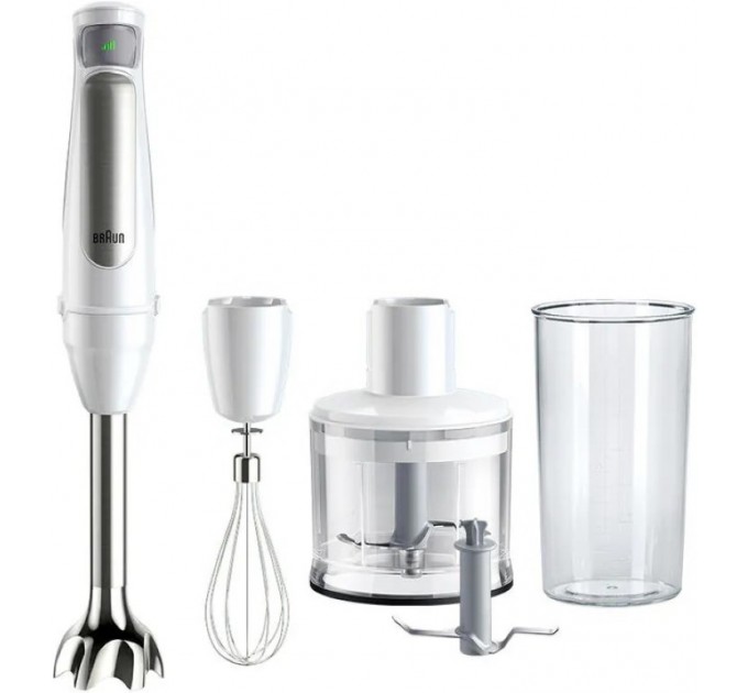 Блендер Braun заглибний, 1000Вт, чаша-600мл, вінчик,спінювач молока, біло-сірий