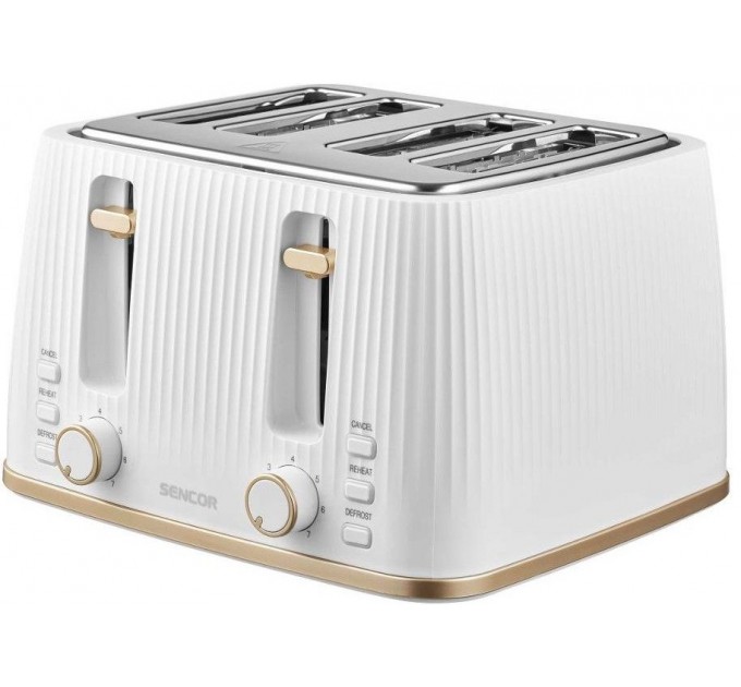 Тостер Sencor 1860Вт, подогрев, разморозка, 4 слота, пластик, белый