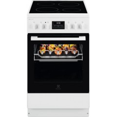 Плита Electrolux электрическая стеклокерамическая, 57л, 50x60см, дисплей, конвекция, противень для барбекю, белый