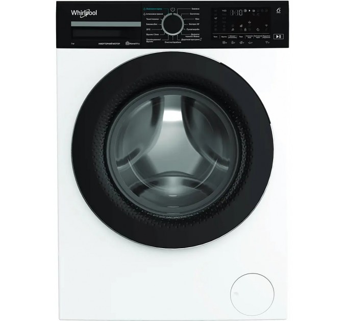 Стиральная машина Whirlpool фронтальная, 7кг, 1400, A, 49.6см, дисплей, пар, инвертор, люк черный, белый