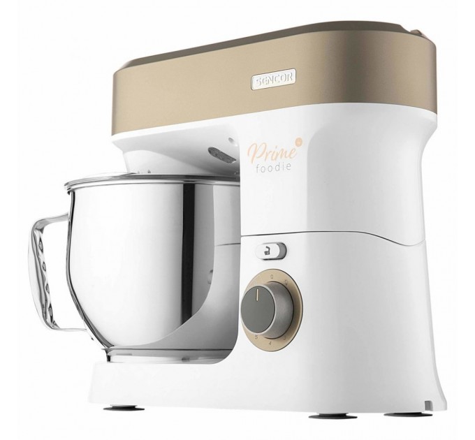 Кухонна машина Sencor 1200Вт, чаша-метал, корпус-пластик, насадок-19, коричнево-білий