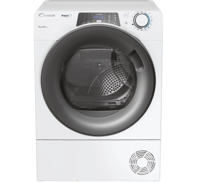 Сушильная машина Candy тепловой насос, 7кг, A++, 46,5см, дисплей, Wi-Fi + Bluetooth, люк серый, белый