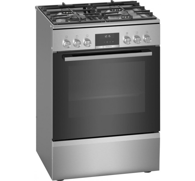 Плита Bosch комбінована, 66л, 60x60см, дисплей, конвекція, чавун, WOK, нержавіюча сталь
