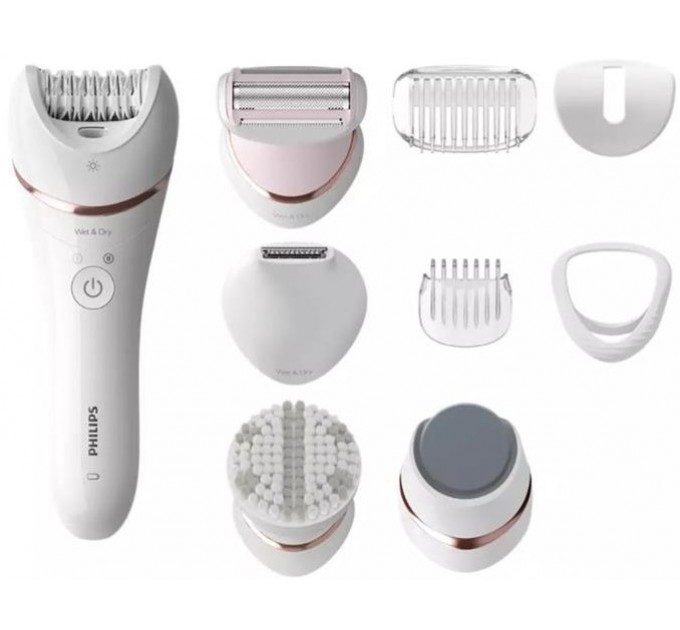 Эпилятор Philips 8000 series дисковый, аккумуляторный, пинцет.-32, влаж.+сух., с подсветкой, насадок-8, белый