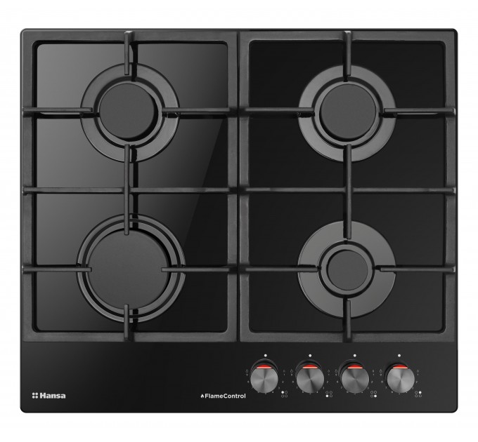 Варочная поверхность Hansa газ на стекле, 59см, чугун, черный