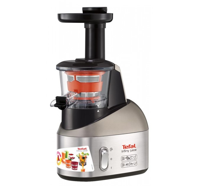 Соковитискач Tefal Infiny Press шнекова 200Вт, чаша-0.8л, жмих-0.8л, пластик, чорно-сірий