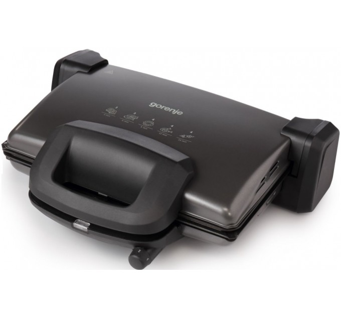 Гриль Gorenje прижимной 1800Вт, темп. режимов-4, съёмные пластины, раскрытие на 180°, металл, графит