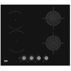 Варильна поверхня Beko комбінована (2 газ + 2 склокерам), 60см, чорний